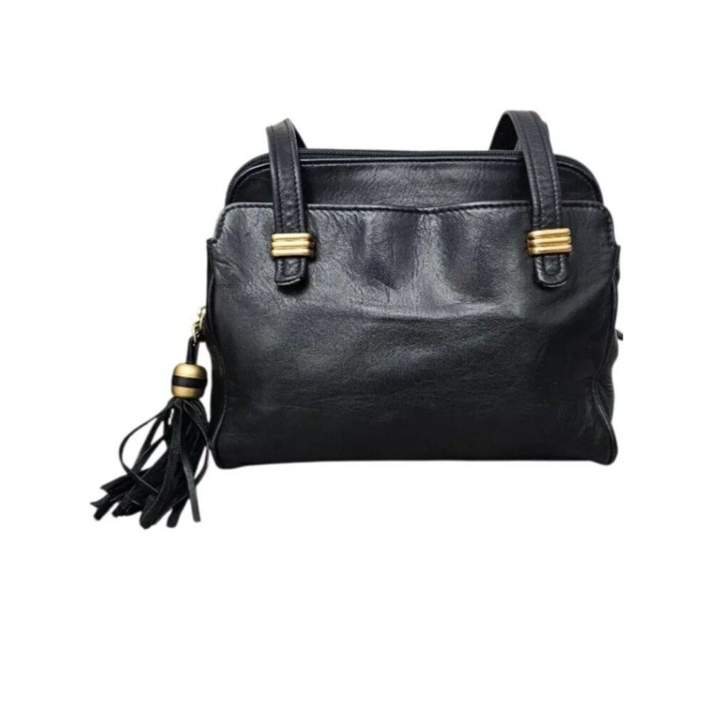 Tignanello Vintage Soft Leather Tassel Black Shoulder Handbag